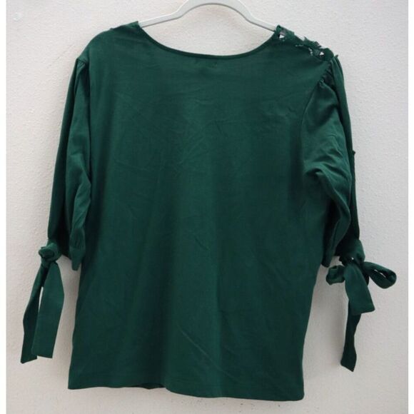 Tiny x Anthropologie Women's Sz M Emerald Green Ophelia Embroidered Top - Picture 2 of 9